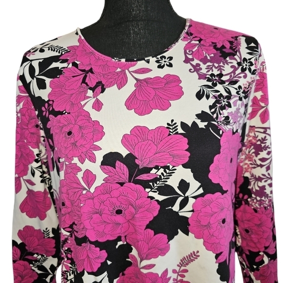 CROFT & BARROW LADIES LS VNECK FLORAL COLORFUL TOP TUNIC SHIRT BOUSE TEE SIZE PL - Picture 3 of 5